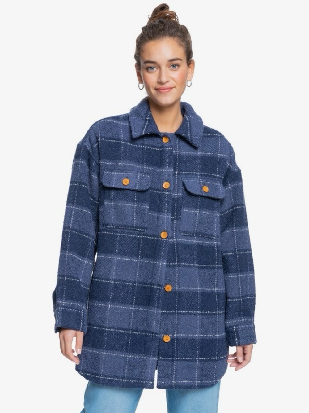 Roxy Navy and Charcoal Check Oversized Shacket
